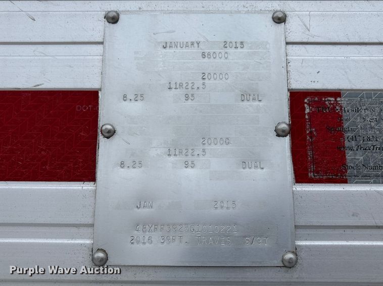 image for item FB3191 2016 Travis S/97 end dump trailer