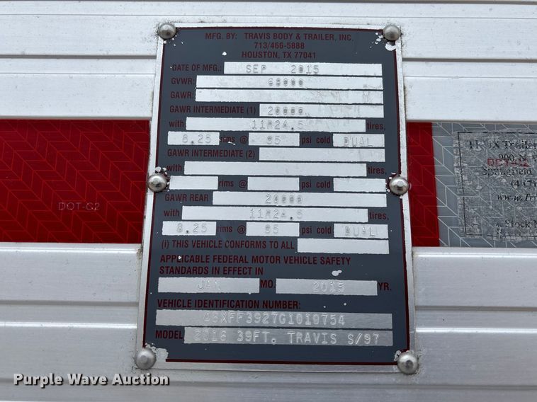 image for item FB3193 2016 Travis S/97 end dump trailer