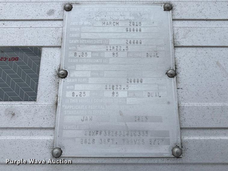 image for item FB3194 2016 Travis S/97 end dump trailer