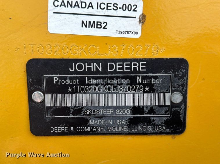 image for item FB6984 2020 John Deere 320G skid steer loader