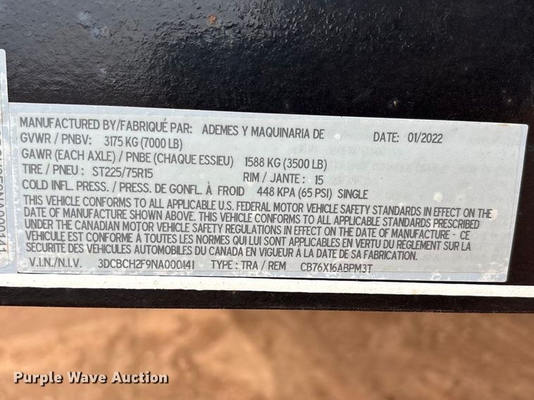 image for item FC2031 2022 Amacsa CB76X16ABPM3T cooling trailer