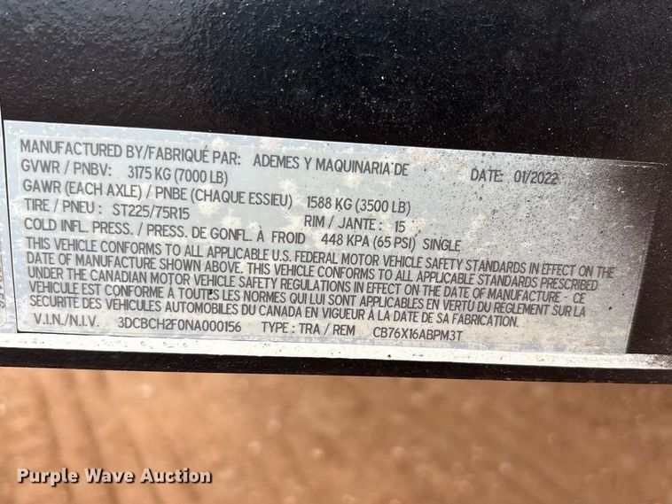 image for item FC2033 2022 Amacsa CB76X16ABPM3T cooling trailer