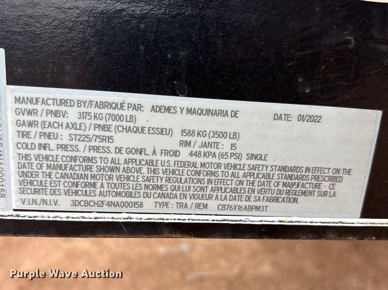 image for item FC2034 2022 Amacsa CB76X16ABPM3T cooling trailer