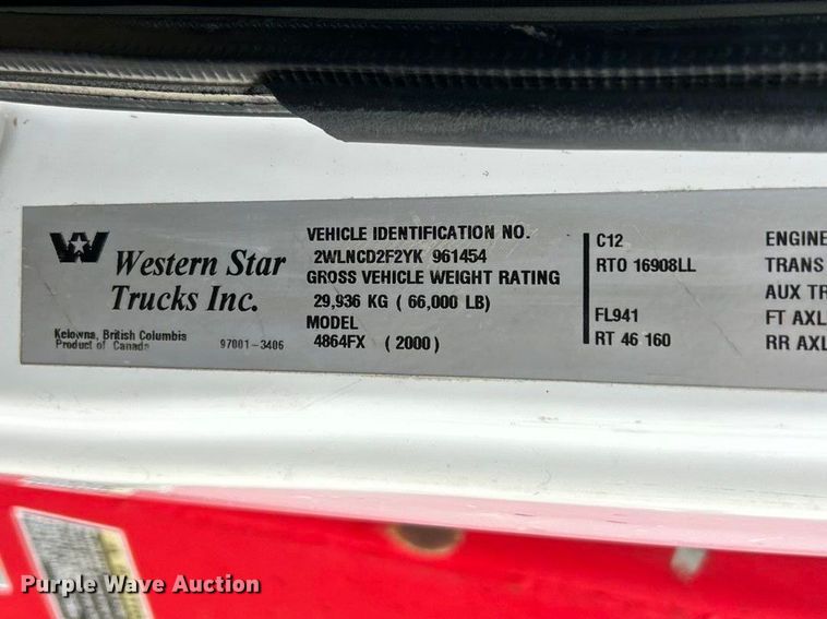 image for item FC5108 2000 Western Star 4800 dump truck
