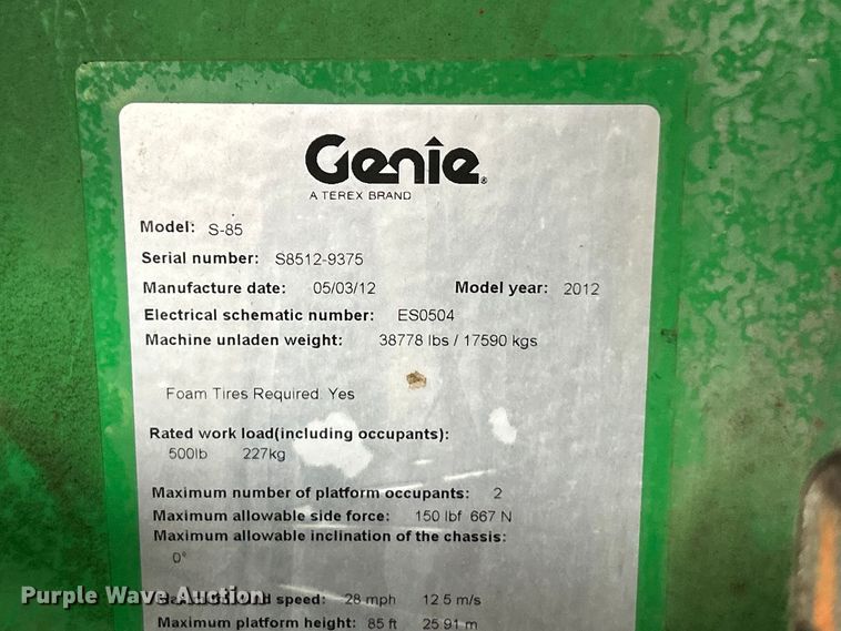 image for item FC5132 2012 Genie S-85 boom lift