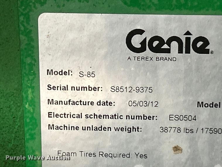 image for item FC5132 2012 Genie S-85 boom lift