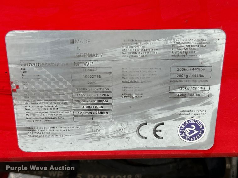 image for item FC5137 2020 Teupen TC60AJ boom lift