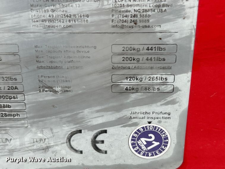 image for item FC5137 2020 Teupen TC60AJ boom lift