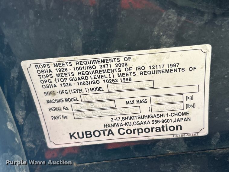 image for item FC5138 2016 Kubota KX040-4 mini excavator