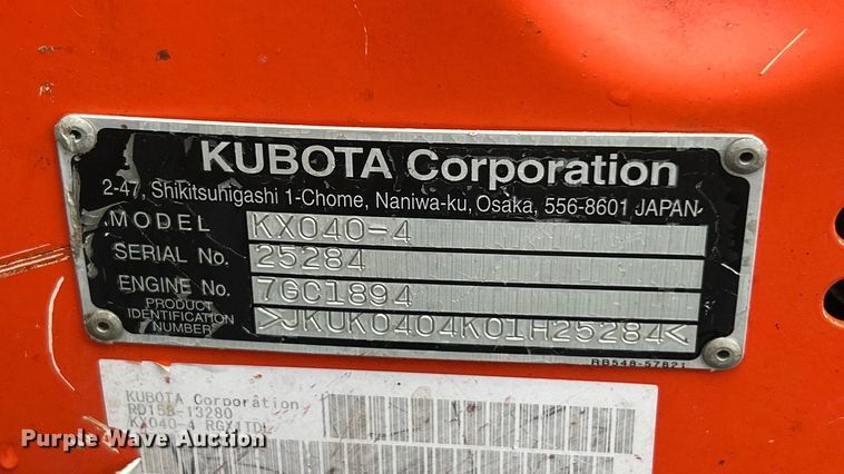 image for item FC5138 2016 Kubota KX040-4 mini excavator