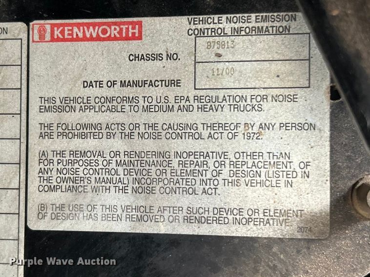 image for item FC5166 2001 Kenworth W900B dump truck