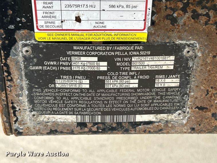 image for item FC5173 2008 Vermeer BC1500 wood chipper