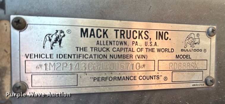 image for item FK1612 1988 Mack RD688SX dump truck