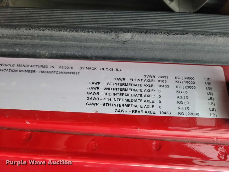 image for item NK9851 2017 Mack Granite GU713 dump truck