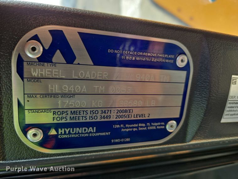 image for item YA1847 Hyundai HL940A TM high lift wheel loader