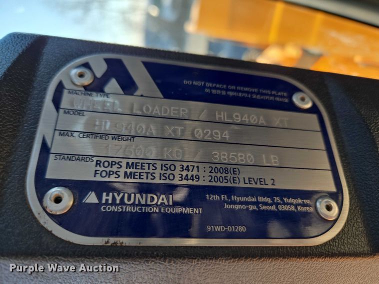 image for item YA1849 2021 Hyundai HL940A XT high lift wheel loader