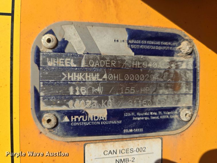 image for item YA1849 2021 Hyundai HL940A XT high lift wheel loader