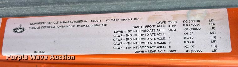 image for item YA2162 2017 Mack GU433 dump truck