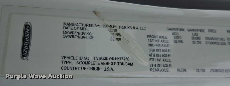 image for item YA2190 2020 Freightliner 114SD crane truck
