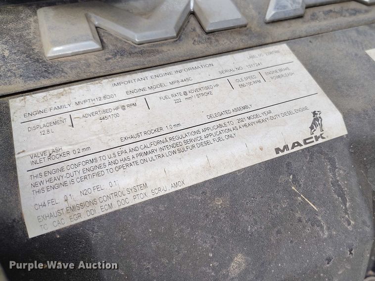 image for item YA2596 2022 Mack Granite dump truck