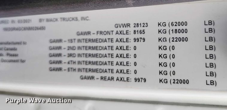 image for item YA2596 2022 Mack Granite dump truck