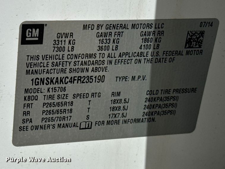 image for item DR0992 2015 Chevrolet Tahoe SUV