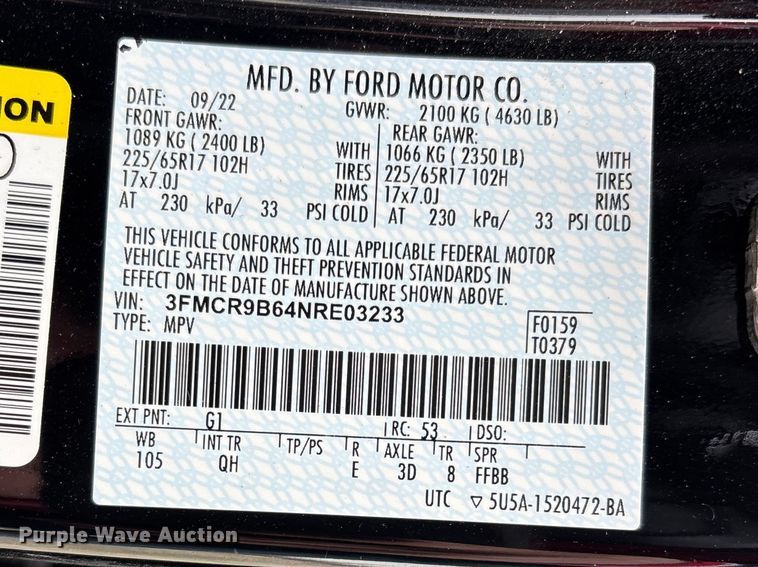 image for item DT0053 2022 Ford Bronco Sport SUV