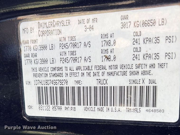 image for item DT2855 2004 Dodge Ram 1500 Ext. Cab pickup truck