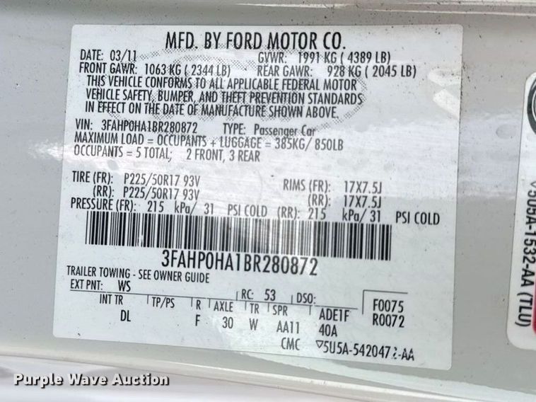 image for item DZ4417 2011 Ford Fusion 