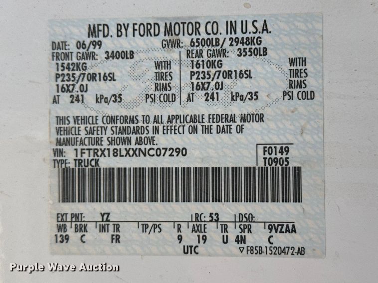 image for item DZ5271 2000 Ford F150 Ext. Cab pickup truck