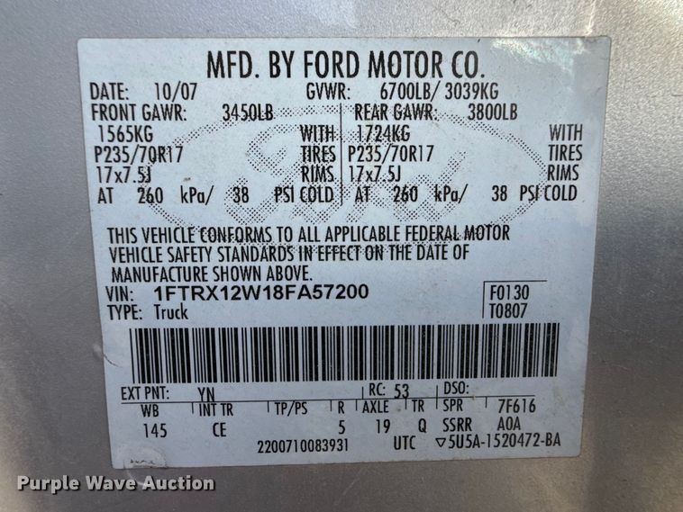 image for item DZ5280 2008 Ford F150 Ext. Cab pickup truck