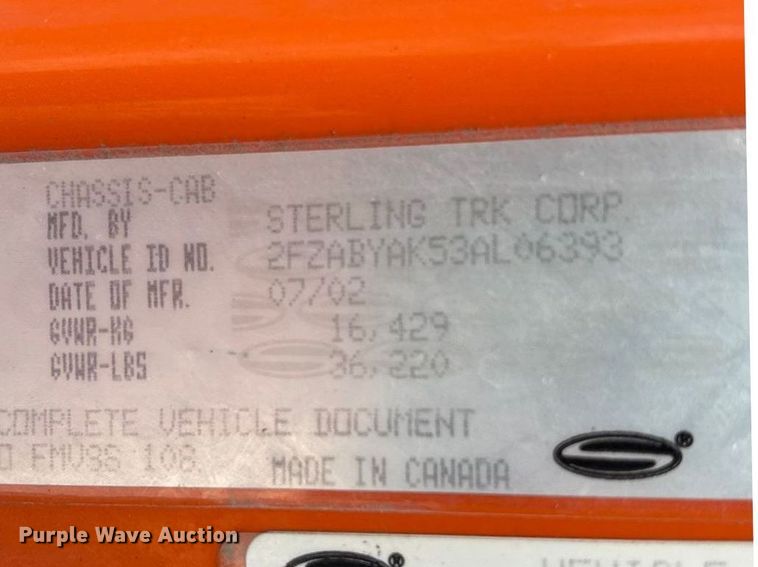 image for item EA4544 2003 Sterling Acterra dump truck