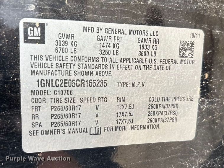 image for item EA7951 2012 Chevrolet Tahoe Police Interceptor SUV 