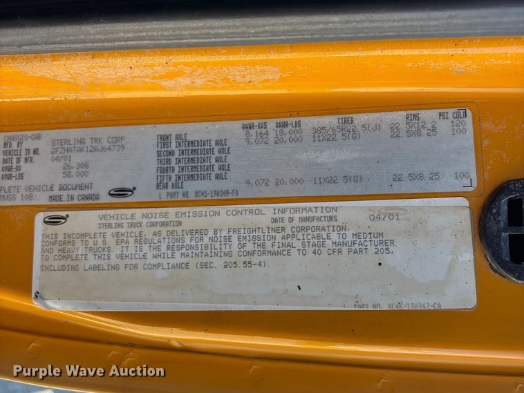 image for item EM5018 2002 Sterling L-LIne dump truck