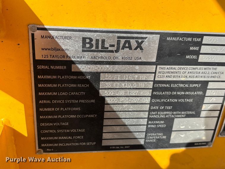 image for item EN5995 2008 Bil-Jax 5533A boom lift