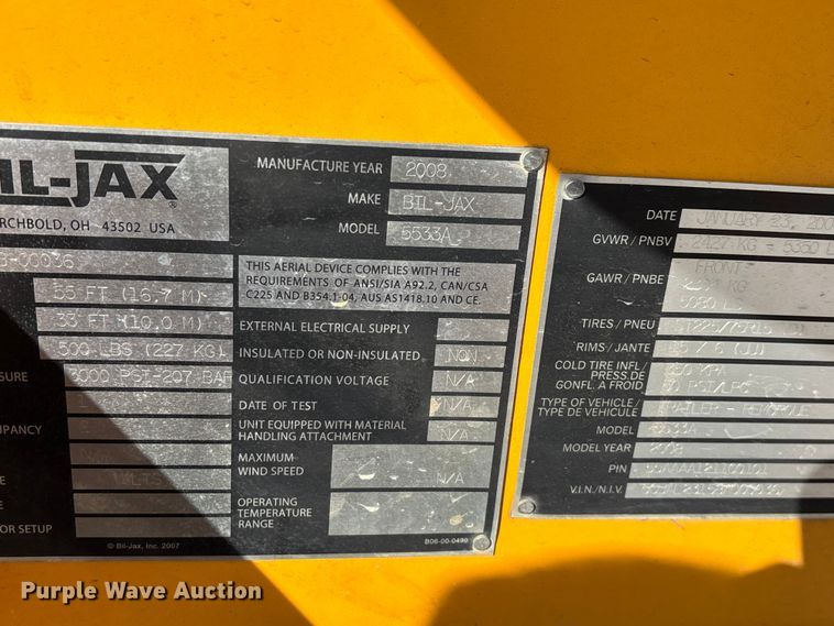 image for item EN5995 2008 Bil-Jax 5533A boom lift