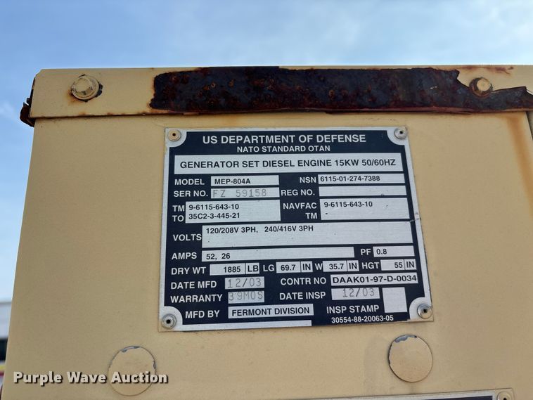 image for item EN5997 US Department of Defense MEP-804A generator