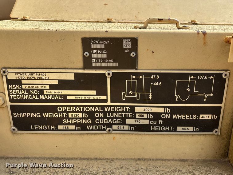 image for item EN5998 U.S Department of Defense MEP-804A generator