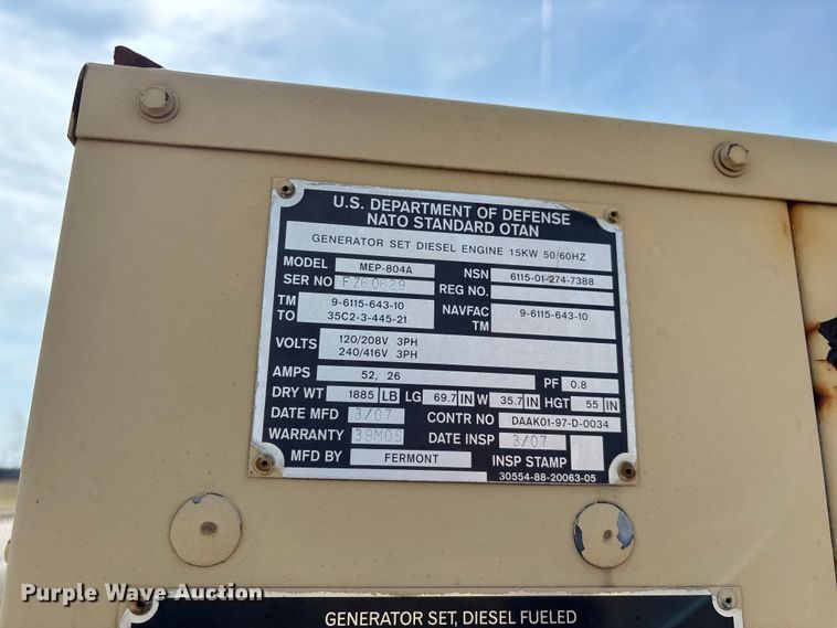 image for item EN5999 U.S Department of Defense MEP-804A  generator