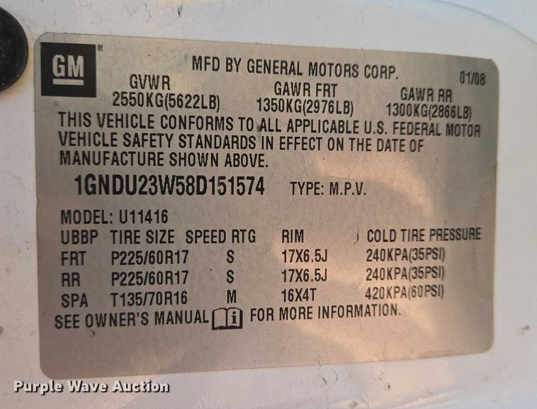image for item ES2966 2008 Chevrolet Uplander van