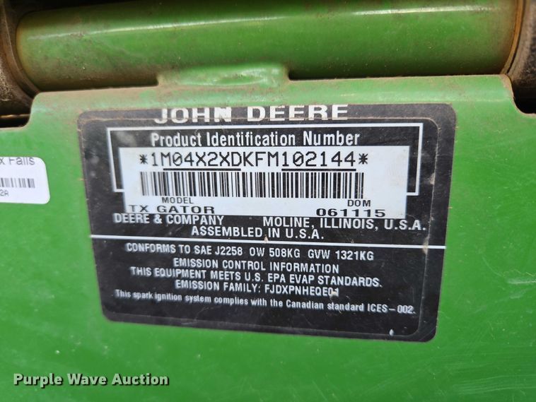 image for item ES2975 2015 John Deere TX Gator utility vehicle
