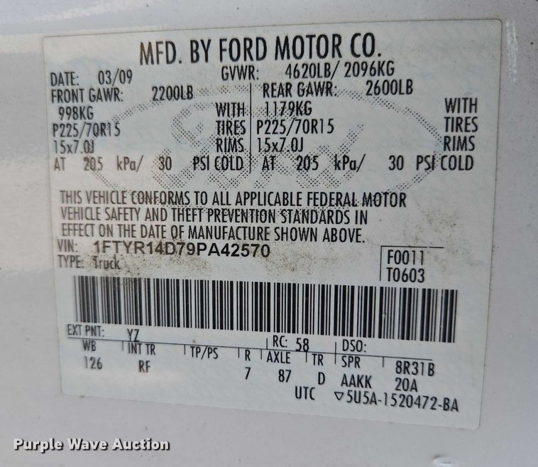image for item ES2980 2009 Ford Ranger Ext. Cab pickup truck