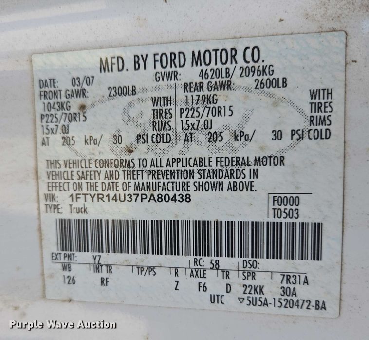 image for item ES2981 2007 Ford Ranger Ext. Cab pickup truck