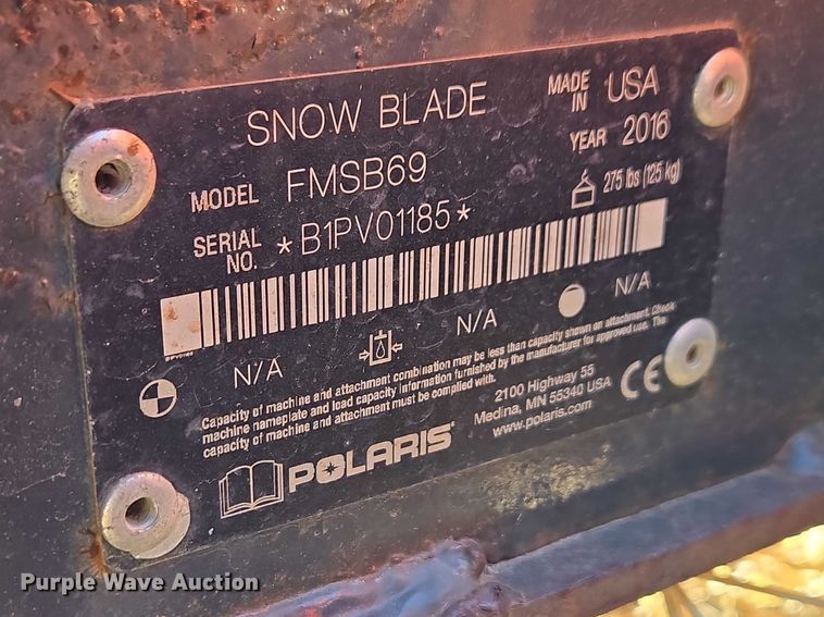 image for item ES2985 2016 Polaris FMSB69 snow plow
