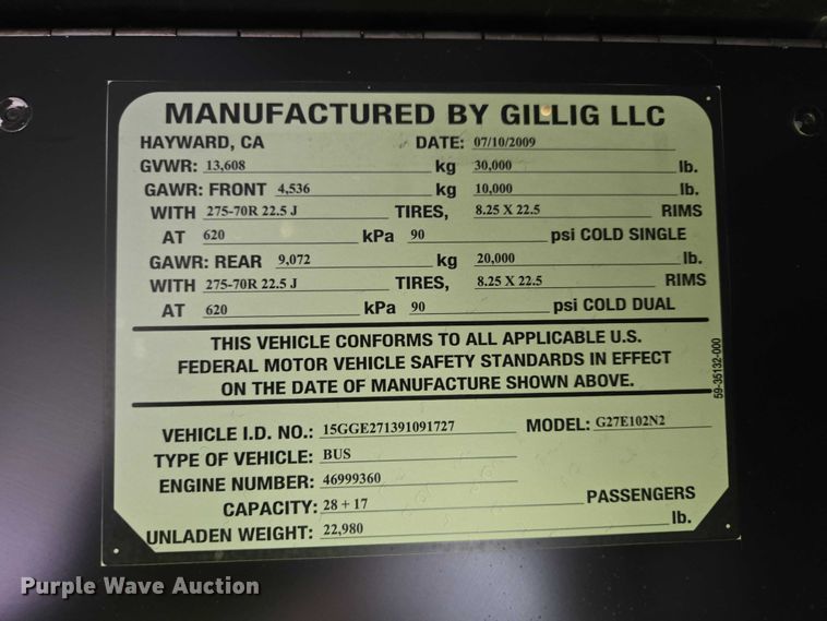 image for item ES2988 2009 Gillig shuttle bus