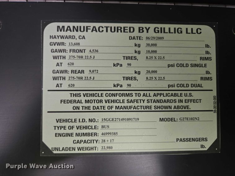 image for item ES2989 2009 Gillig shuttle bus