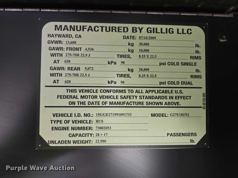 image for item ES2991 2009 Gillig shuttle bus