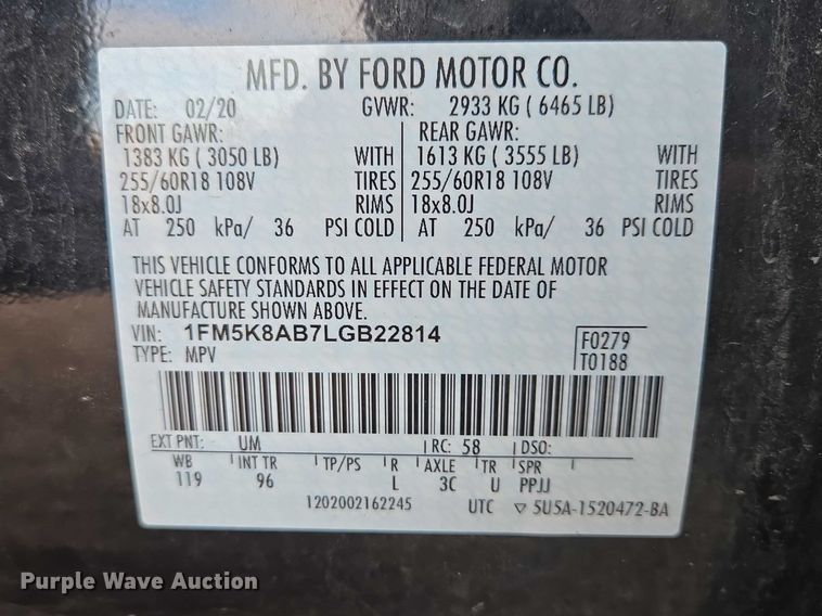 image for item ES2992 2020 Ford Explorer Police Interceptor SUV