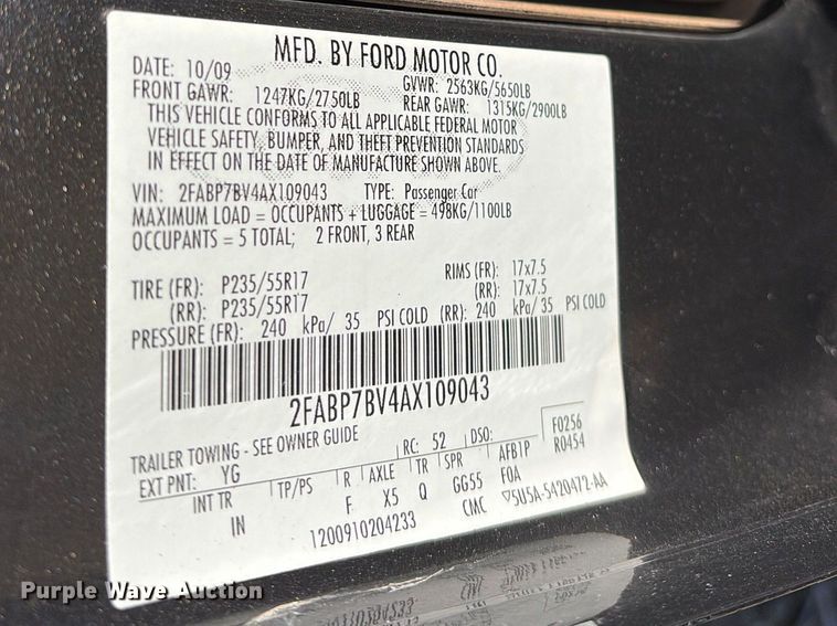 image for item ES8703 2010 Ford Crown Victoria Police Interceptor 