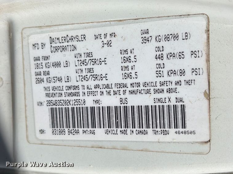 image for item ES8704 2002 Dodge Ram Wagon B3500 van